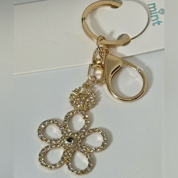 Crystal Flower Keychain Charm -  Gold Accent - Picture 2 of 5